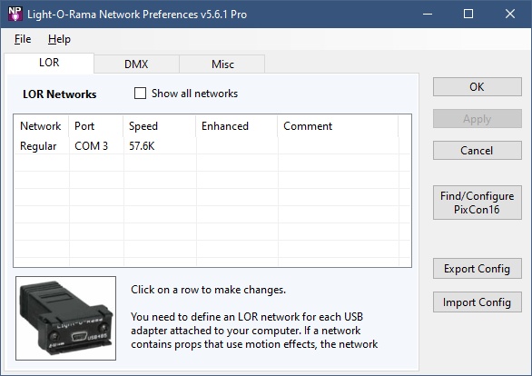 The Light-O-Rama Network Preferences program