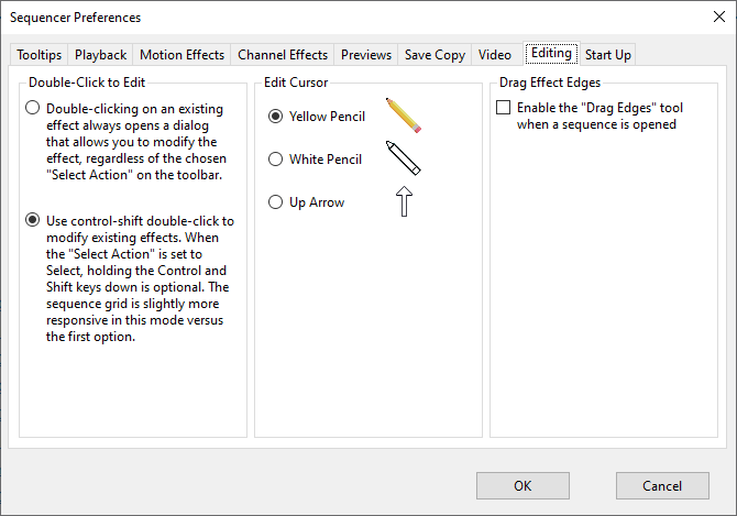 Sequencer Preferences - Editing Tab
