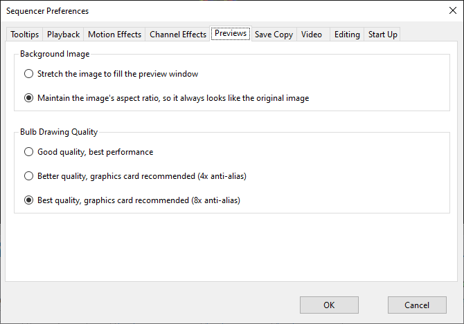 The Sequencer Preferences - Previews Tab