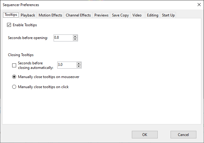 The Sequencer Preferences Dialog