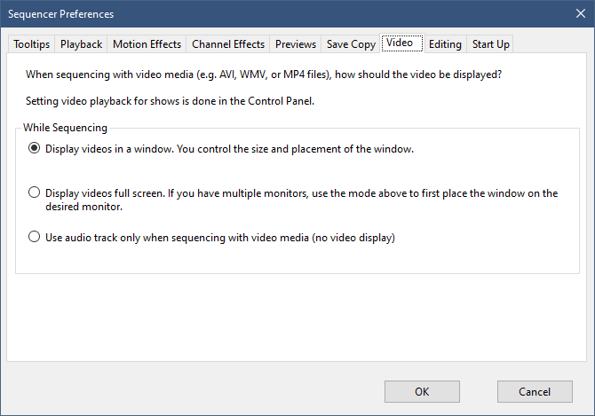 The Sequencer Preferences - Video Tab