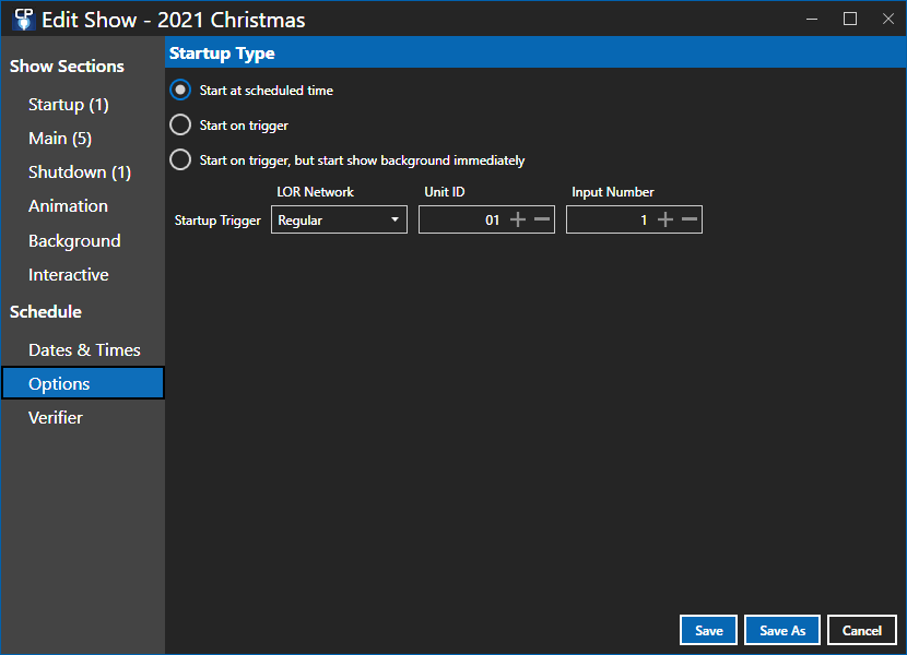 Show Options section