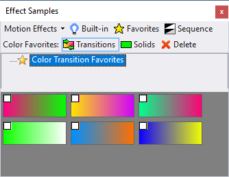 The Effect Samples window displaying color transition favorites