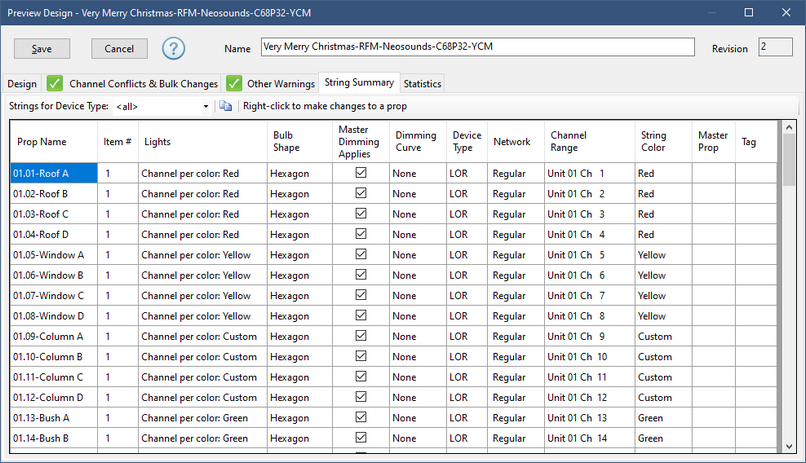 The String Summary tab