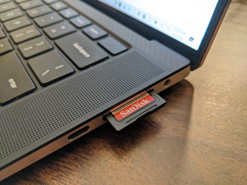 SD card inserted into a slot in computer