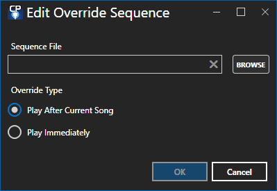 The Override Sequence dialog