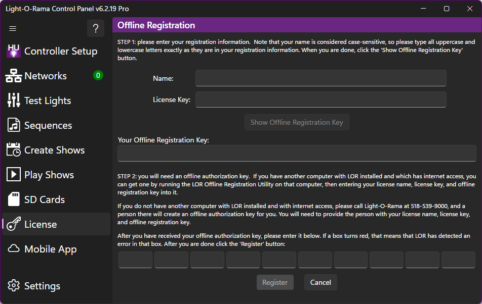 The Offline Registration Screen