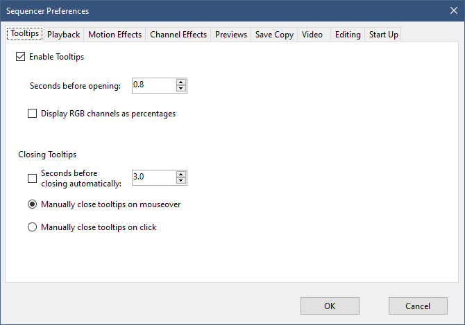 The Sequencer Preferences Dialog