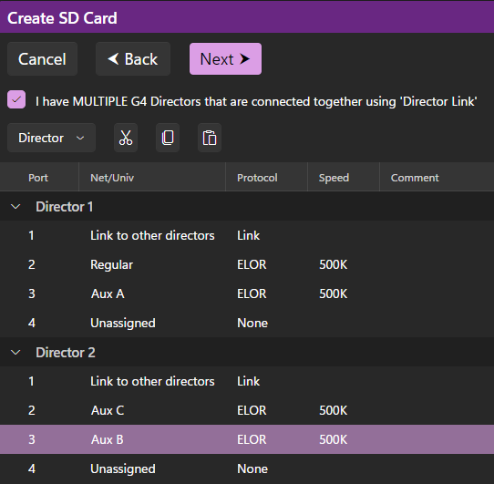 Aux B moved to Director 2, port 3