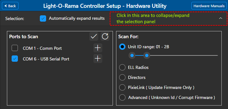 Hardware Utility scan selection