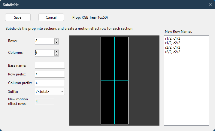 Subdividing a pixel tree into 2 columns and 2 rows