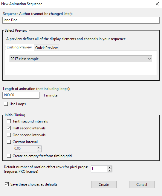 The New Animation dialog