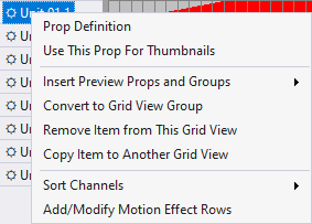 Menu for a regular channel or RGB channel in a user grid view