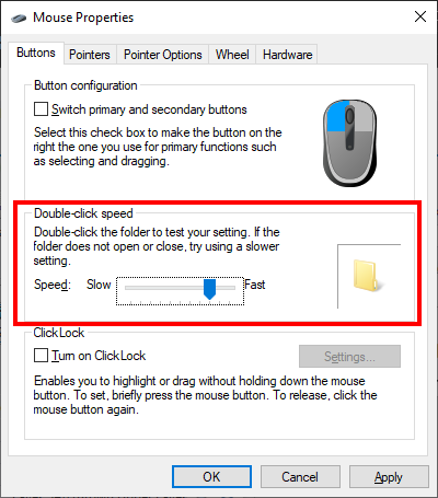 The double-click speed setting