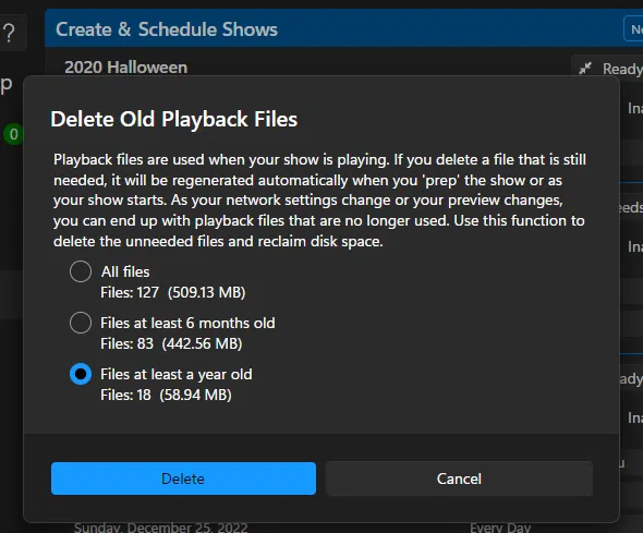 Clean Up Playback Files dialog