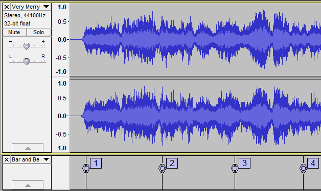 Audacity screen with timing labels at the bottom