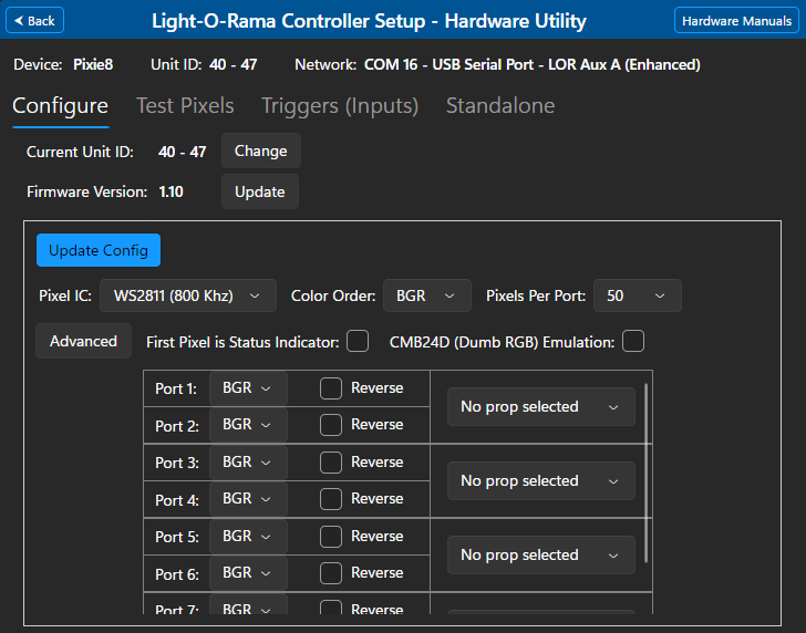 Pixie controller: Advanced configuration