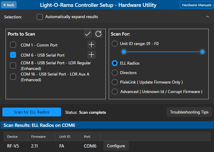 Scan result for an ELL Radio