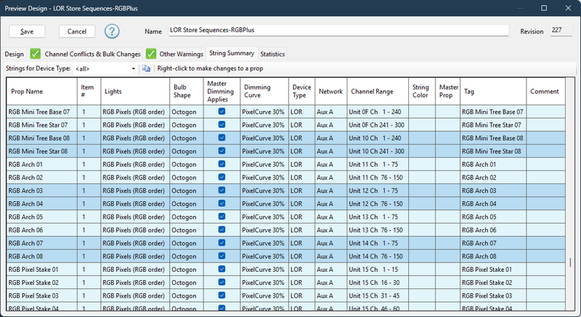 The String Summary tab