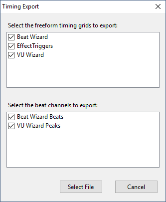 The Timing Export dialog