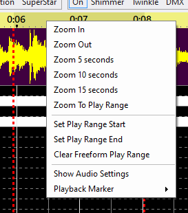 Menu with play range selected