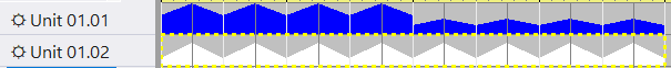 Top line shows the original fades, bottom line shows the result of applying toolbar intensity range of 25-75%