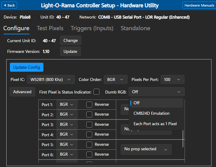 Pixie controller: Advanced configuration