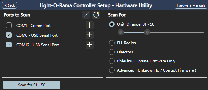 Hardware Utility scan selection