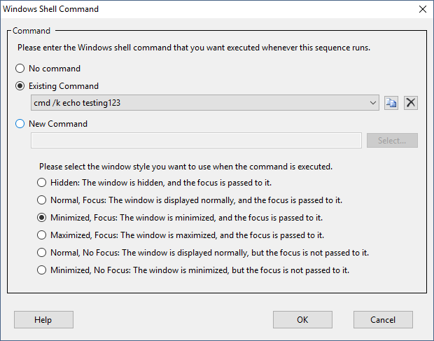 The Windows Shell Command dialog The Windows Shell Command dialog