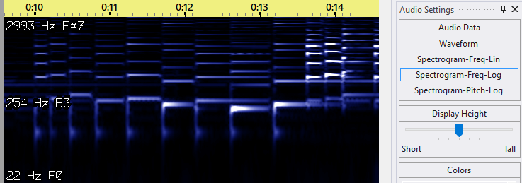 Audio displayed as a spectrogram with a logarithmic vertical scale (requires Pro license)