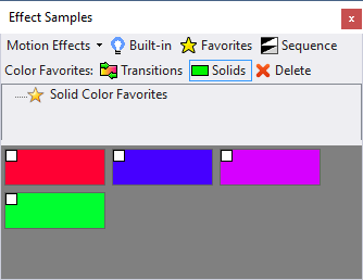 The Effect Samples window displaying solid color favorites