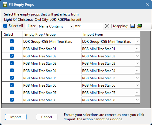 Fill Empty Props Dialog - with props filtered for the word "star"