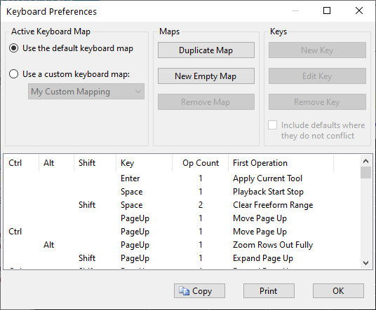The Keyboard Preferences dialog