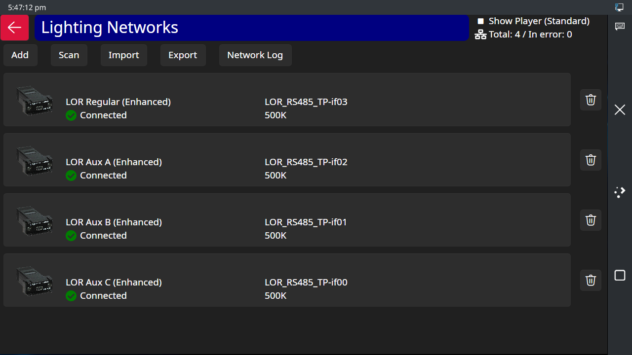 The Lighting Networks Screen The Lighting Networks Screen