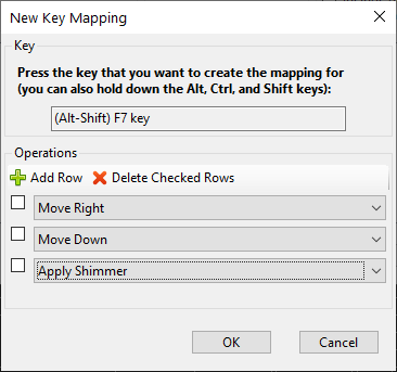 The New Key Mapping dialog, having selected a key and multiple operations