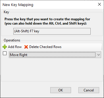 The New Key Mapping dialog, having selected a key and an operation