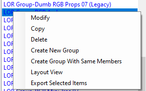 The Prop and Group List with right-click menu displayed