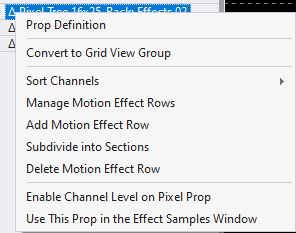 Menu for a motion effect row
