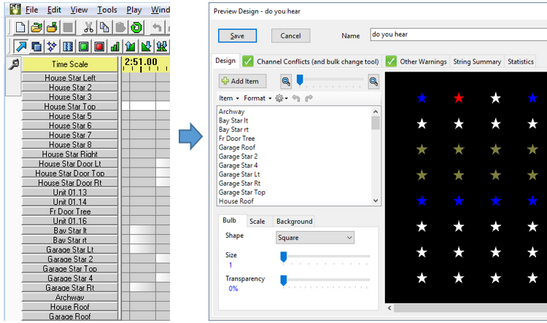 A sample Sequence Editor file (left), and the corresponding auto-generated preview (right)