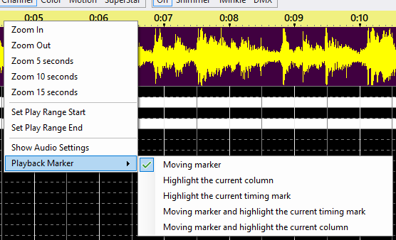 The right-click menu of the waveform