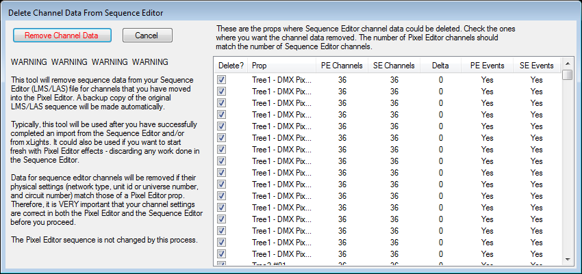 DeleteChannelDataFromSequenceEditor