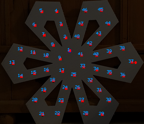 Snowflake prop with pixel numbers shown