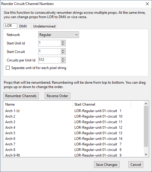 In this example, the wiring order of the arches is about to be made consecutive