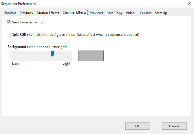 The Sequencer Preferences - Channel Effects Tab
