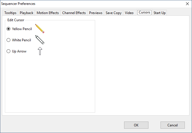Sequencer Preferences - Cursors Tab Sequencer Preferences - Cursors Tab