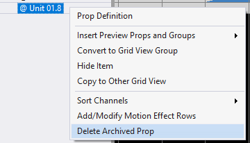 Delete an archived prop directly from the sequence grid