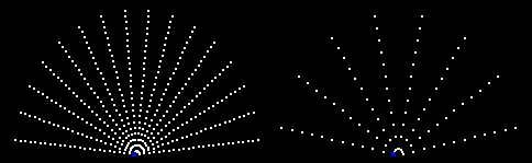 2 fan shapes with differing numbers of lights