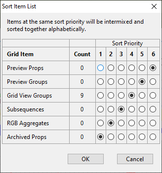 The Sort Item List Dialog