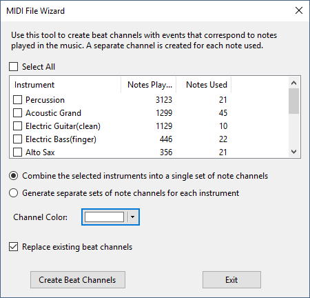 The MIDI Wizard window