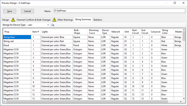 The String Summary tab